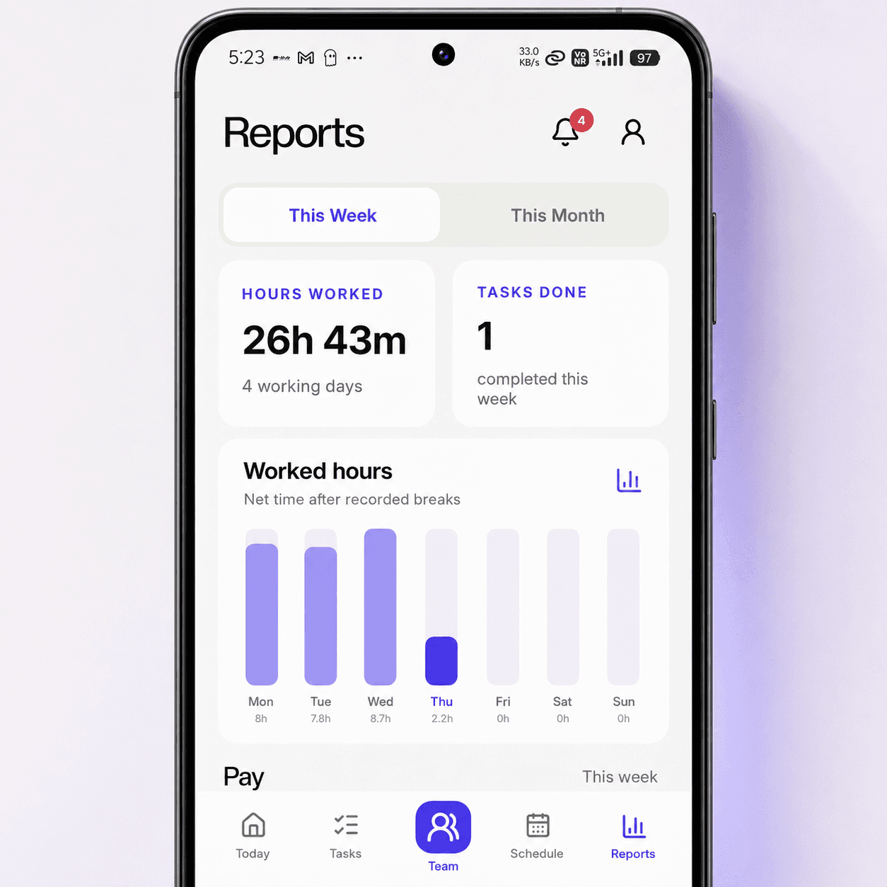 Krew mobile task list with due dates, progress, and task controls