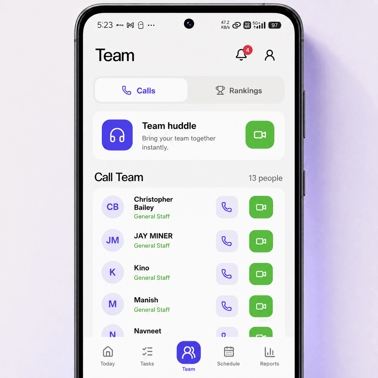 Krew mobile team directory with instant voice and video calling
